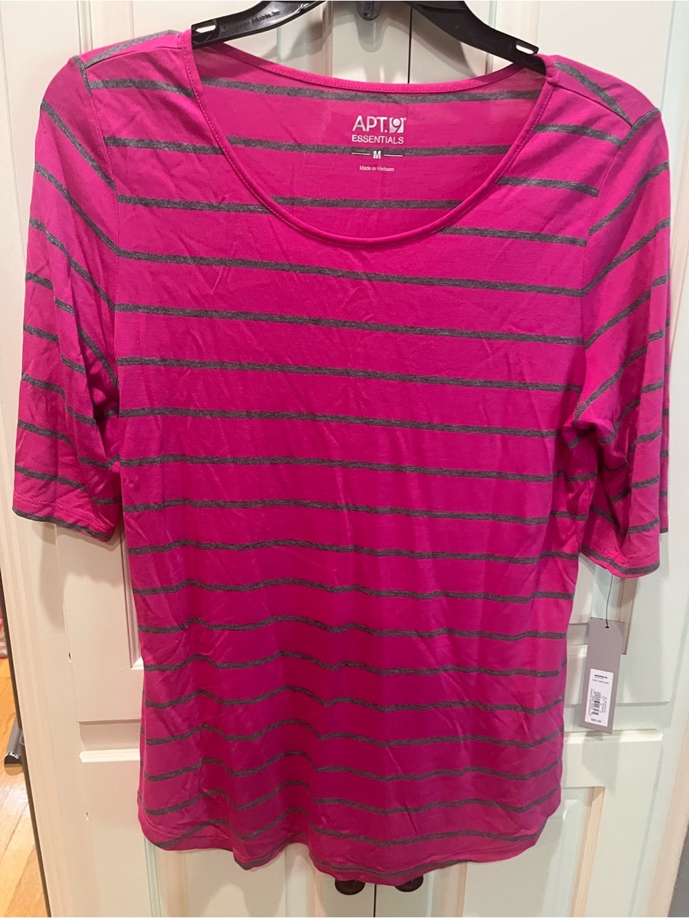 Apt. 9 Hot Pink and Gray Striped Scoop Neck Tee
